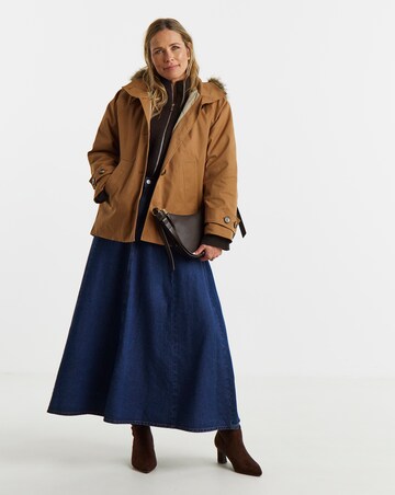 Dark Khaki Quilt Lined Faux Fur Collar Parka