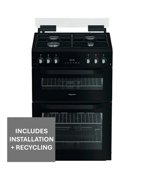 Hotpoint HDG6GDCB1 60cm Gas Double Cooker with Glass Lid - Black + Install