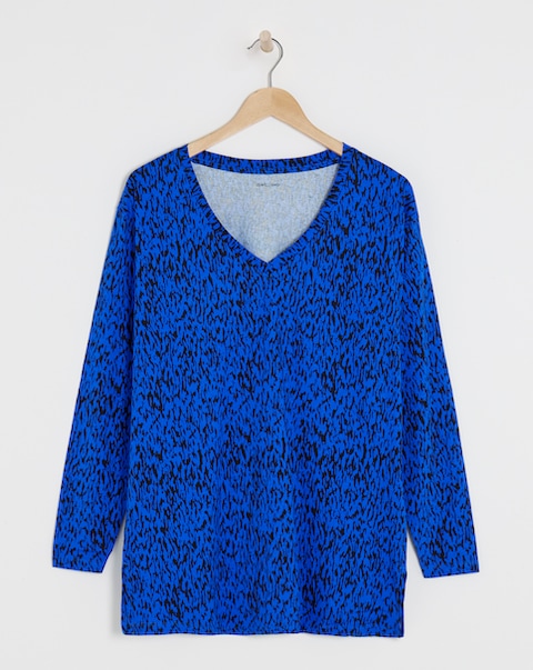Pure Cotton Long Sleeve Slouch V-Neck Longline Top