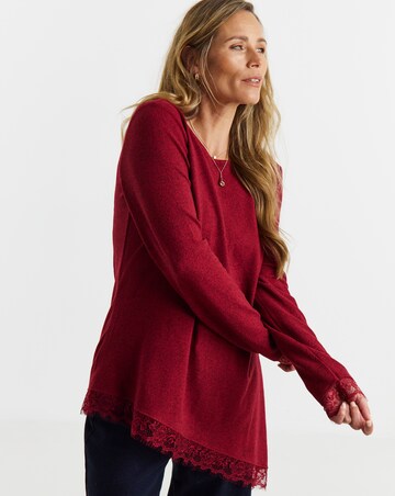 Burgundy Soft Touch Crew Neck Lace Asymmetric Longline Top