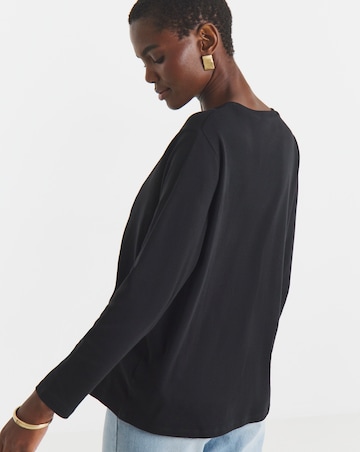 Pure Cotton Black Crew Neck Long Sleeve T-Shirt