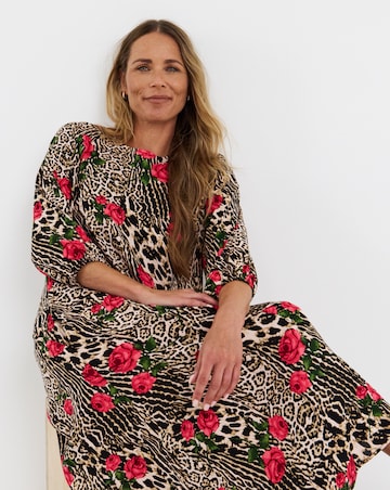 Blue Zebra PrintThree Quarter Sleeve Care Free Maxi Dress