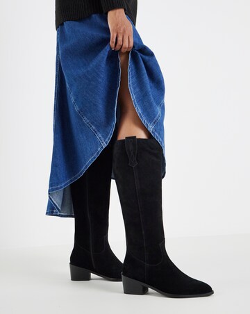 Carly Suede Knee High Western Boots - Wide Fit (E) & Curvy Calf