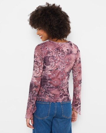 Joe Browns V-neck Patterned Mesh Top with Wide sleeve