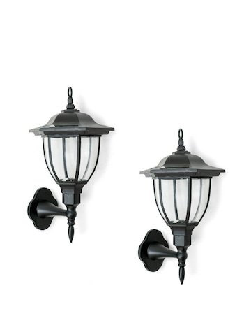 ValueLights Pack of 2 Black Lantern Solar Wall Lights