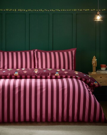 Catherine Lansfield Christmas Nutcracker Stripe Duvet Cover Set