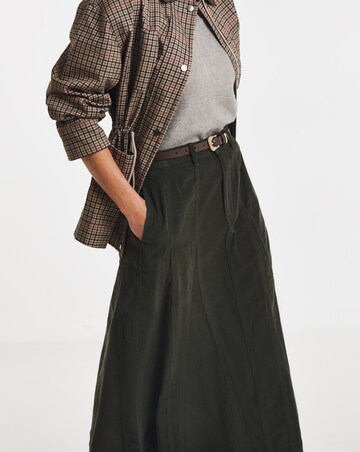 Green Cord Godet Midi Skirt