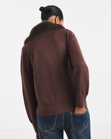 Faux Fur Collar Cardigan