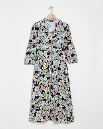Floral Front Shirt Dress With Open Neck