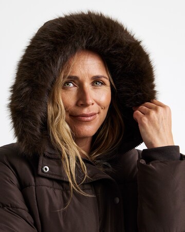 Chocolate Faux Fur Hood Padded Coat