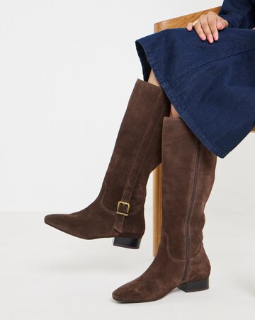 Roxy Suede Knee High Buckle Riding Boots - Wide Fit (E) & Curvy Calf