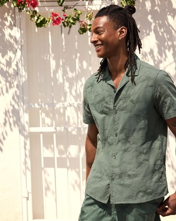 Revere Collar Floral Embroidered Co-ord Shirt