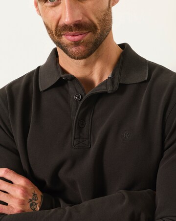 FatFace Long Sleeve Pique Polo - Washed Black