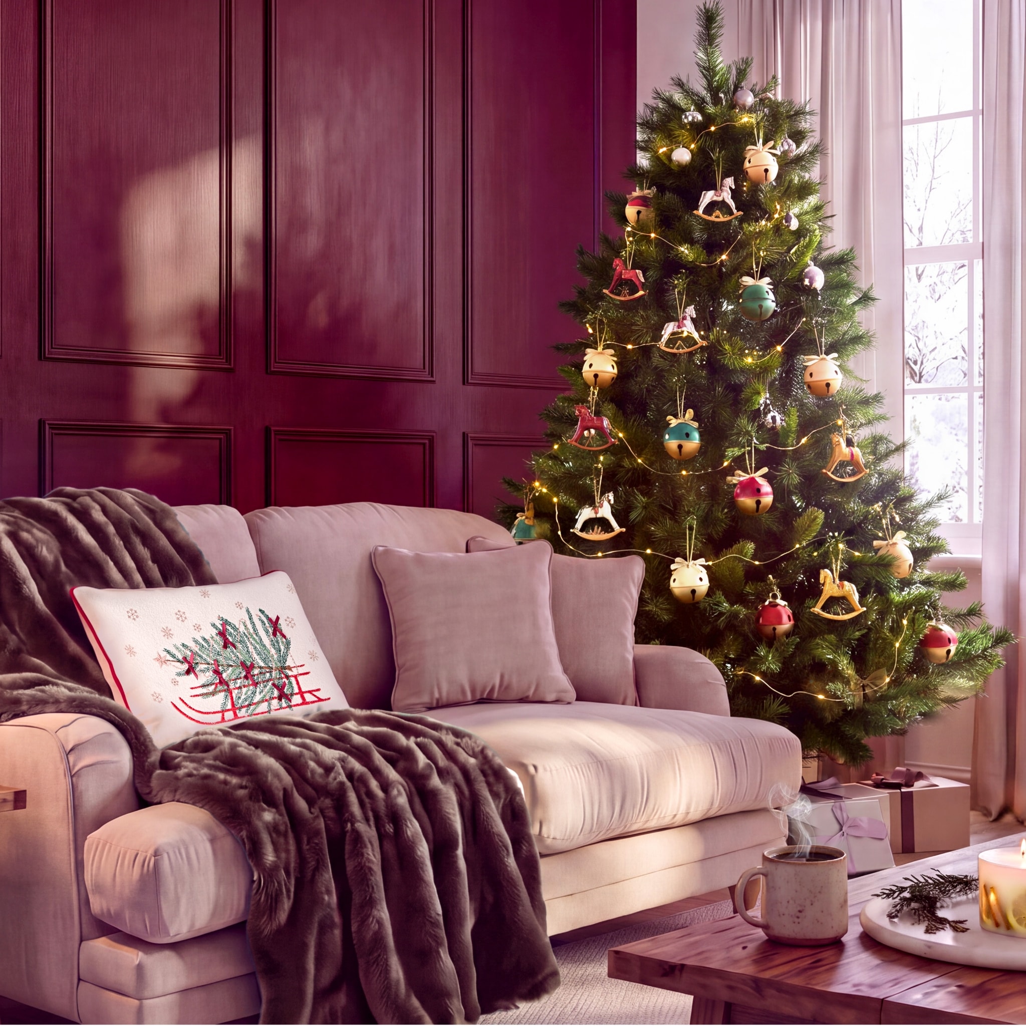 Living room decorated in Christmas decorations