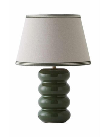 ValueLights Gia Olive Ceramic Stacked Table Lamp with Triple Trim Shade