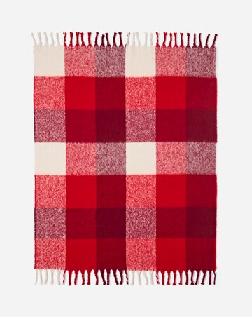 Checked Faux Mohair Throw - Red