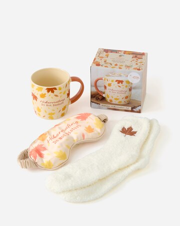 Autumn Hibernation Kit with Ceramic Mug, Polyester Socks and Satin Eye Mask