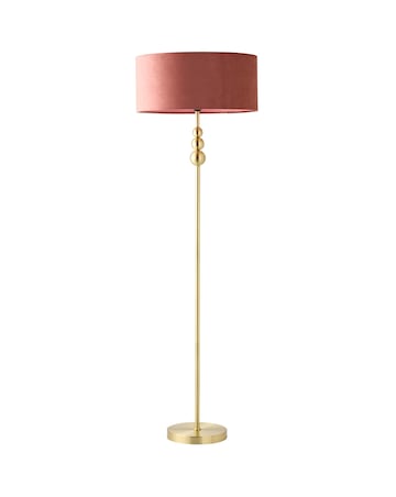 ValueLights Marissa Brushed Gold Floor Lamp with Pink Velvet Squat Drum Shade
