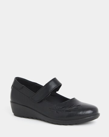 Cushion Walk Wedge Mary Jane Shoes With Embossed Detail - Wide Fit (E)