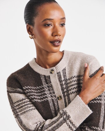 Check Crew Neck Cardigan