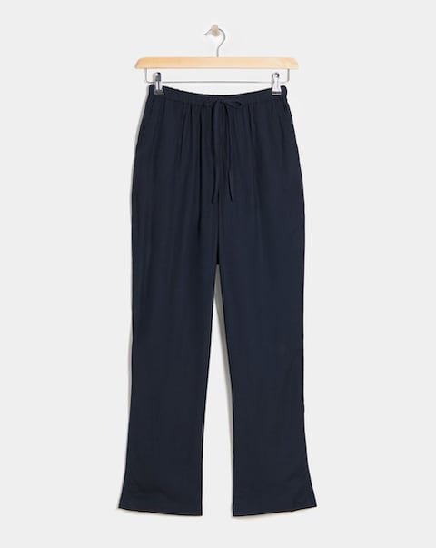 Navy Linen Mix Tapered Trouser