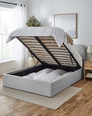 Emery Fabric Ottoman Bedframe with mattress
