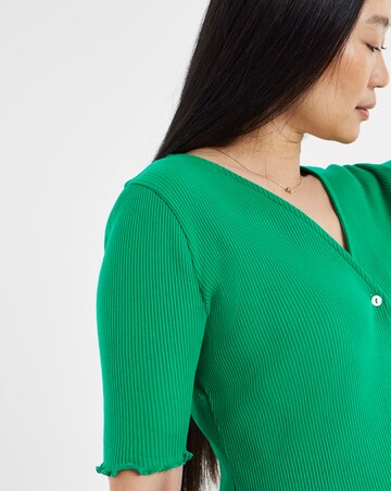 Green Lettuce Half Sleeve Rib Cardigan