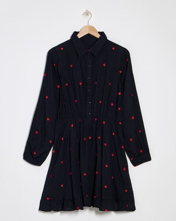 Black Embroidered Heart Shirt Dress