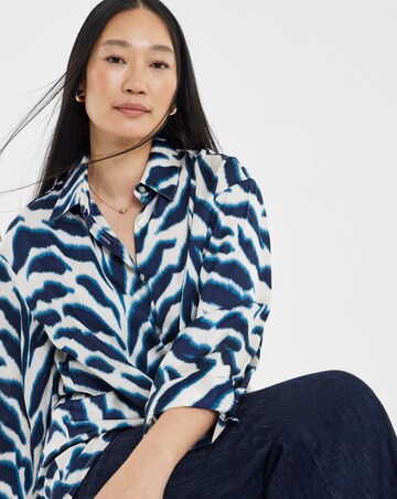 Navy Print Satin Long Sleeve Shirt