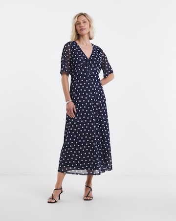 Spot Print Mesh Midi Dress