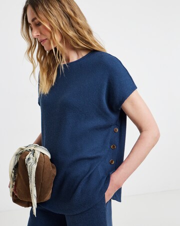 Navy Button Side Short Sleeve Top