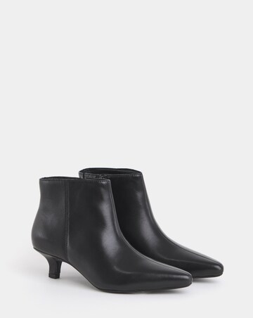 Shayna Pointed Toe Kitten Heel Leather Ankle Boots - Wide Fit (E)