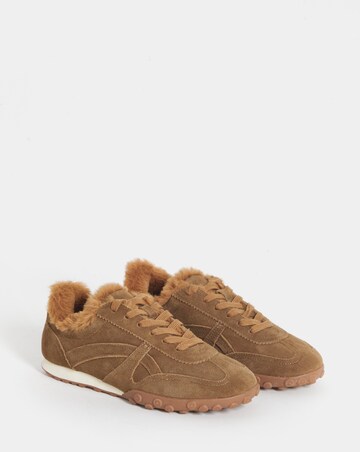 Araminta Suede Fur Trim Retro Trainers - Wide Fit (E)