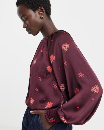 Purple Satin Raglan Exaggerated Sleeve Blouse