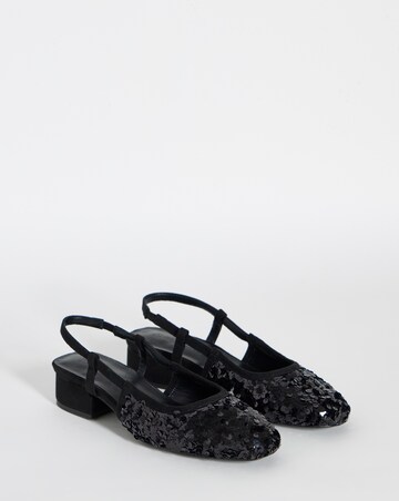 Delilah Sequined Slingback Block Heel Shoes - Wide Fit (E)