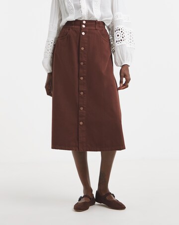 Rust Elasticated Waist Button Through Midi Skirt