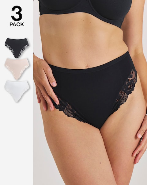 MAGISCULPT Medium Control (3 Pack) High Leg Knickers Black/White /Almond