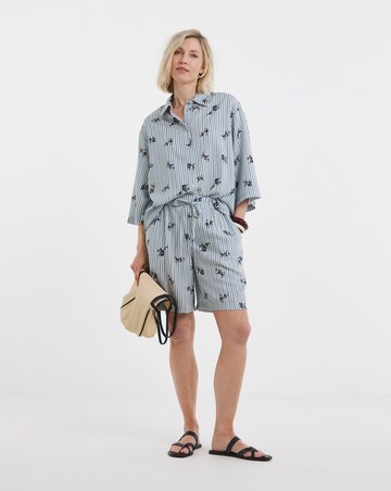 Stripe Print Tie Waist Linen Mix Shorts Co-ord