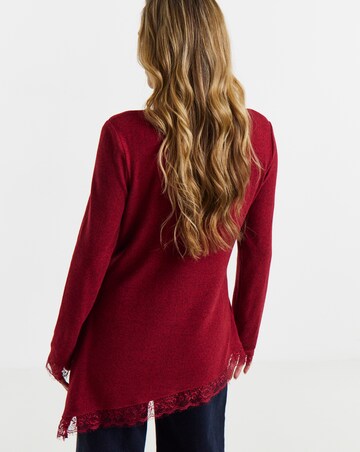 Burgundy Soft Touch Crew Neck Lace Asymmetric Longline Top