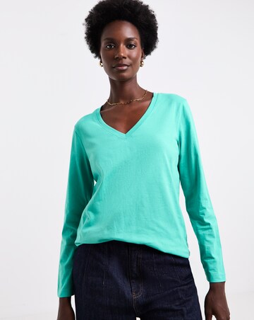 Teal V-Neck Long Sleeve T-Shirt
