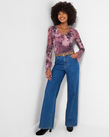 Joe Browns V-neck Patterned Mesh Top with Wide sleeve