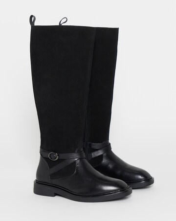 Chyna Leather Suede Mix Knee High Riding Boots - Wide Fit (E) & Curvy Calf