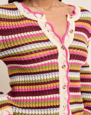 Nobody's Child Stripe Mock Crochet Cardigan