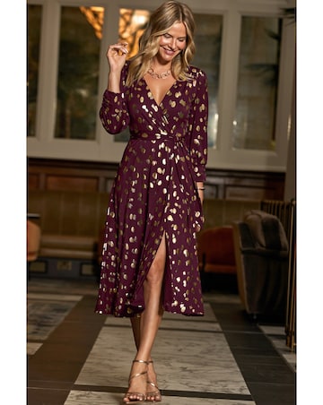 Sosandar Metallic Spot Print Wrap Dress