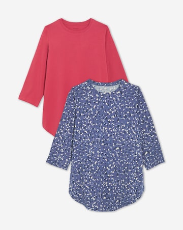 Rose And Print 2 Pack 3/4 Sleeve Curved Hem Longline Top