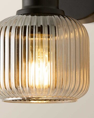 ValueLights Calpe Matte Black Smoke Ribbed Glass Wall Light