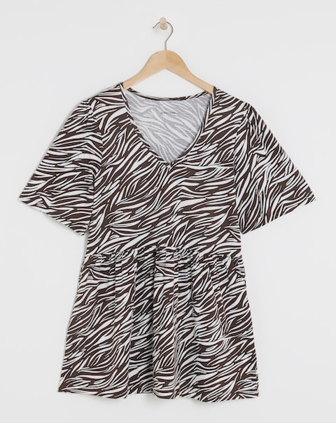 V-Neck Short Sleeve Peplum Hem Longline Top