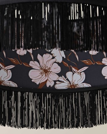 ValueLights Kimberly Black Velvet Printed Inner Drum Shade with Fringe Trim