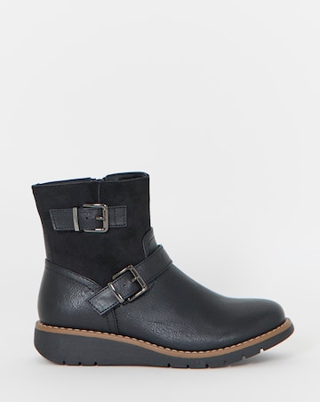 Cushion Walk Contrast Fabric Double Buckle Wedge Boots - Wide Fit (E)