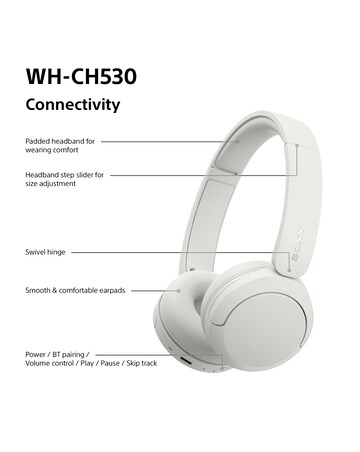 Sony WH-CH530 Wireless On-Ear Headphones - White